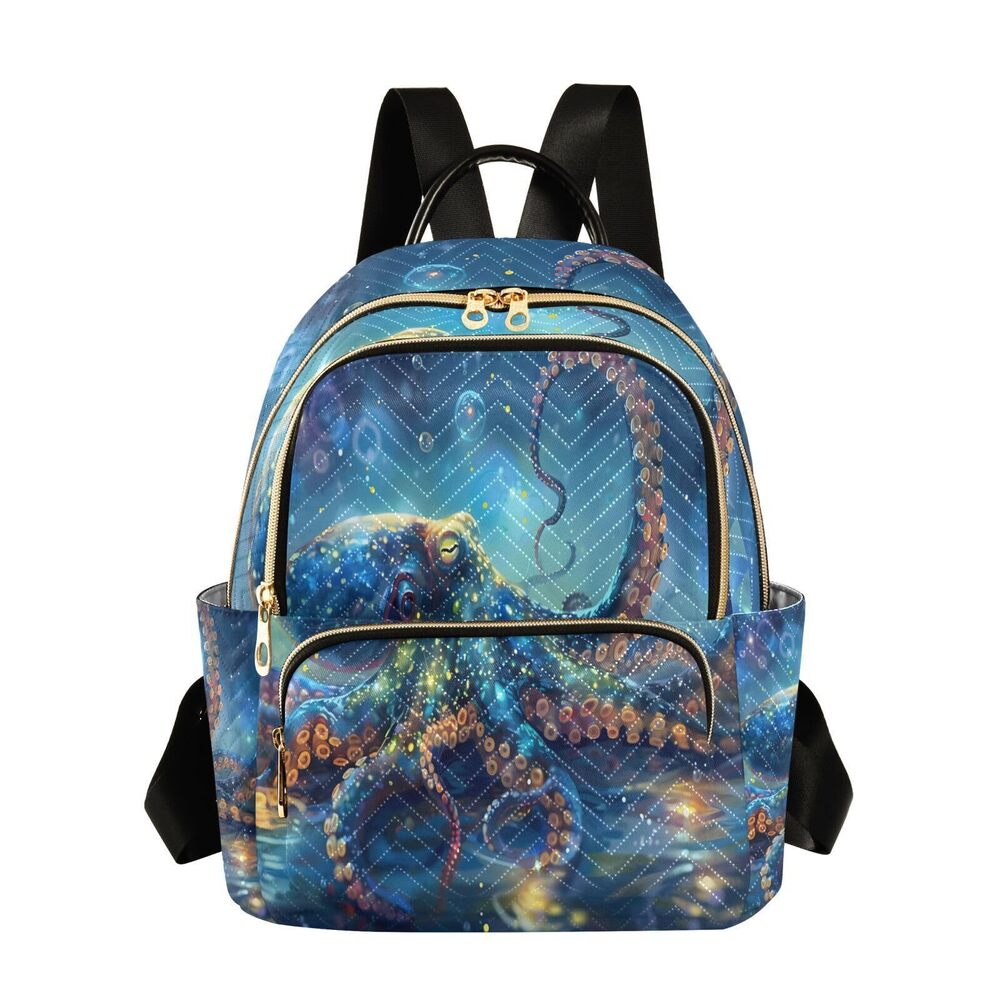 1761 Blue Octopus Small Backpack Purse Travel Bag Lightweight Shoulder Bag
